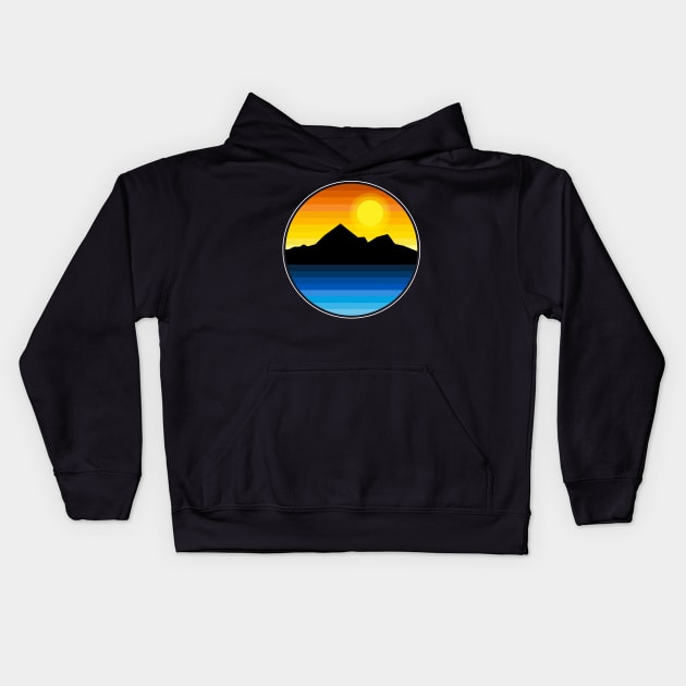 Synthwave Inspired Lakeside Mountain Kids Hoodie by Brobocop